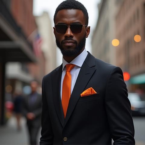 Portrait of menswear blogger 'The Metro Man' looking sharp in tailored attire in a bustling urban setting.