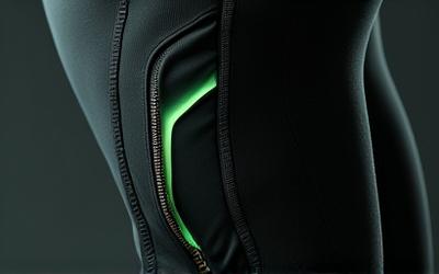 Close-up on techwear outfit details: waterproof fabrics, magnetic buckles, and ergonomic designs in a sleek, modern aesthetic