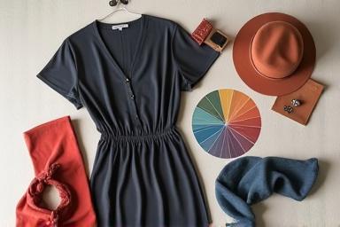 Color wheel overlayed on an outfit, demonstrating color theory.