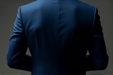 Person trying on well-fitted clothing with a tailor's tape measure nearby.